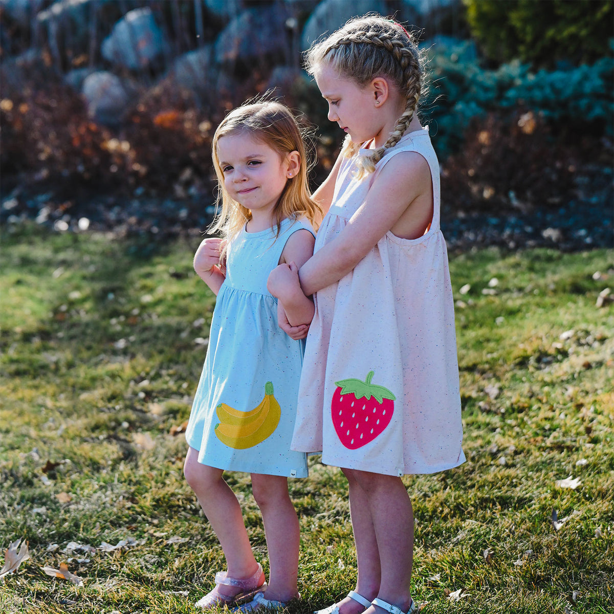 oh baby! Confetti Tank Dresses - Strawberry Applique and Banana Applique  - Lifestyle Girls
