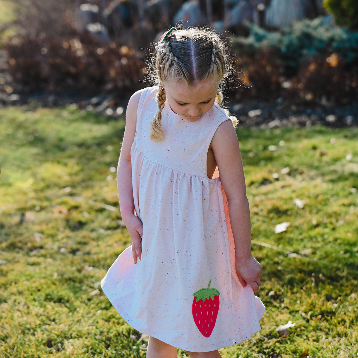 oh baby! Confetti Tank Dress - Strawberry Applique - Pale Pink - Lifestyle