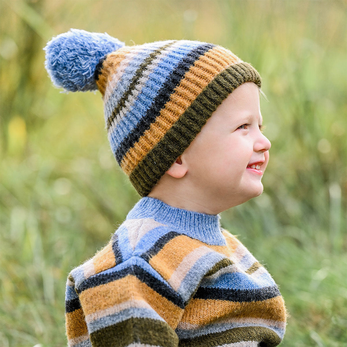 oh baby! Multi Stripe Scandi Pom Hat - Forest