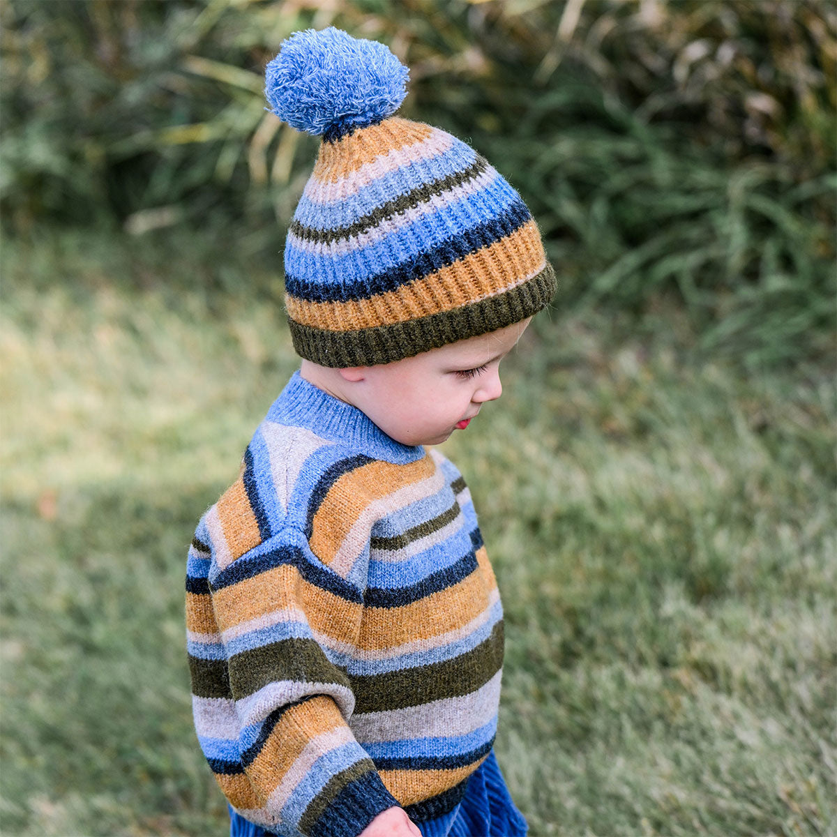 Multi Stripe Hat and Sweater Lifestyle