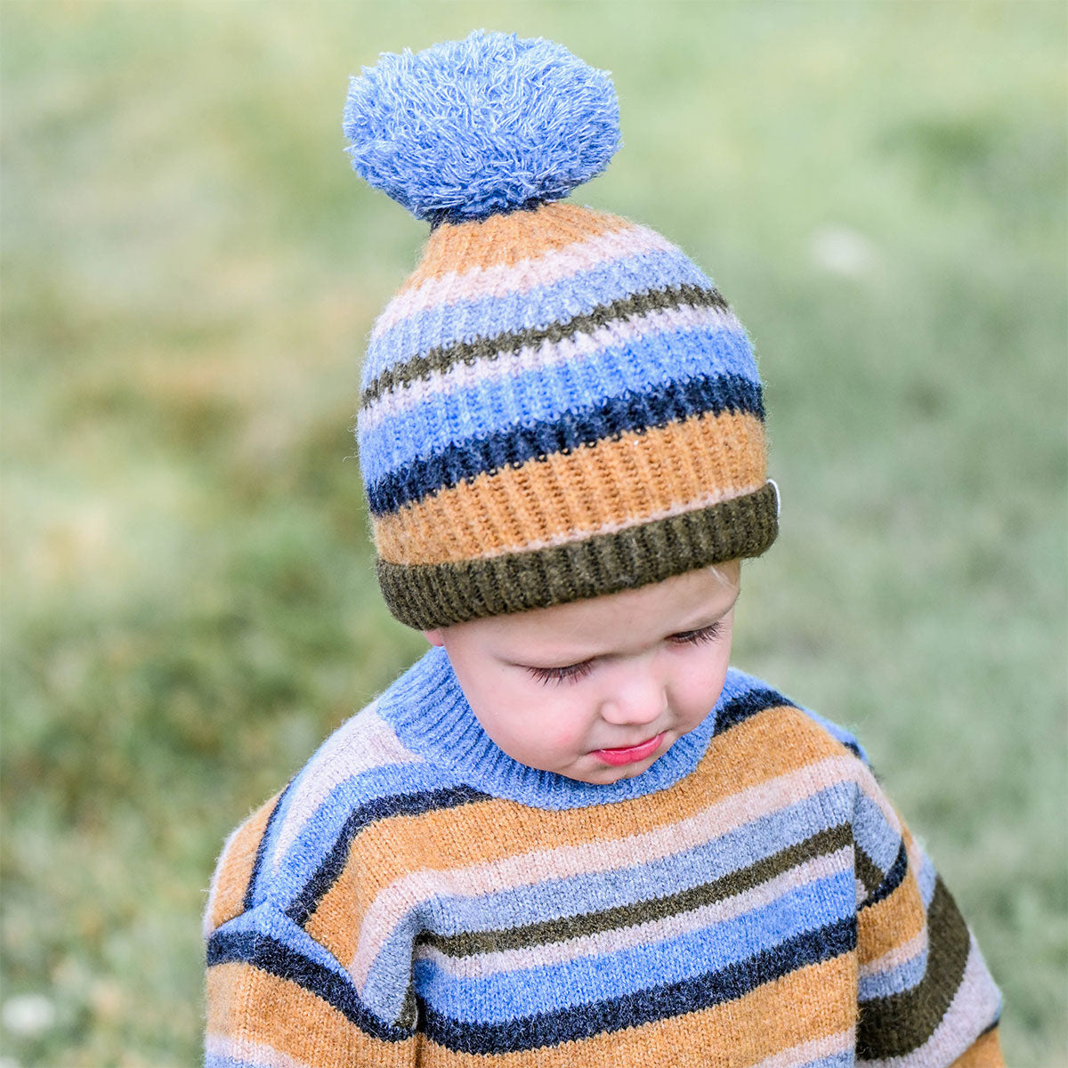 oh baby! Multi Stripe Scandi Pom Hat - Forest - Front