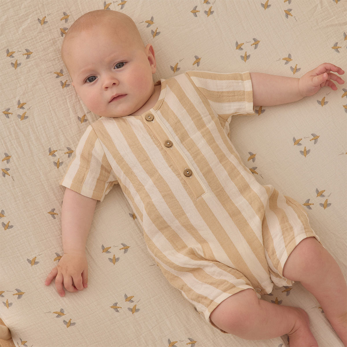 Quincy Mae Short Sleeve Woven Romper - Summer Stripe