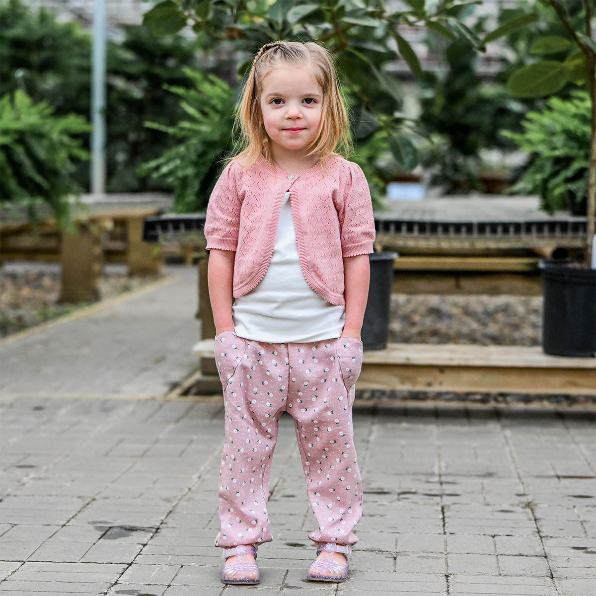oh baby! Juliet Cardigan - Hearts Pointelle - Blush with Sunburst Blush Heart Pocket Pants