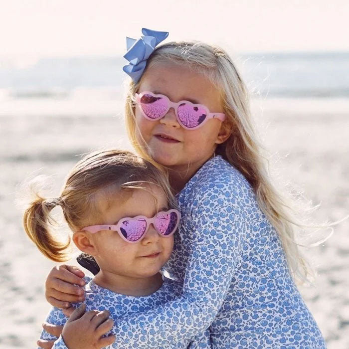 Babiators Frosted Pink Heart Sunglasses with Purple Polarized Mirrored Lenses - Lifestyle