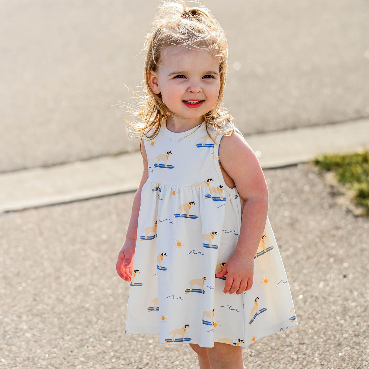 oh baby! Tank Dress -Surfing Dog Print - Oyster - Lifestyle