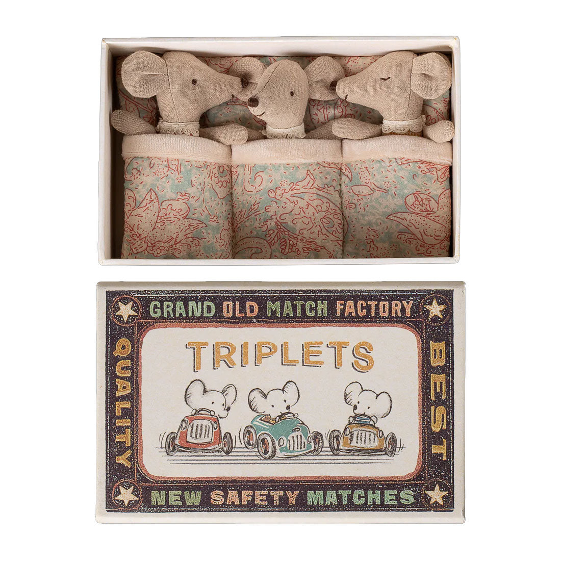 Maileg Triplets, Baby Mice in Matchbox - Checker