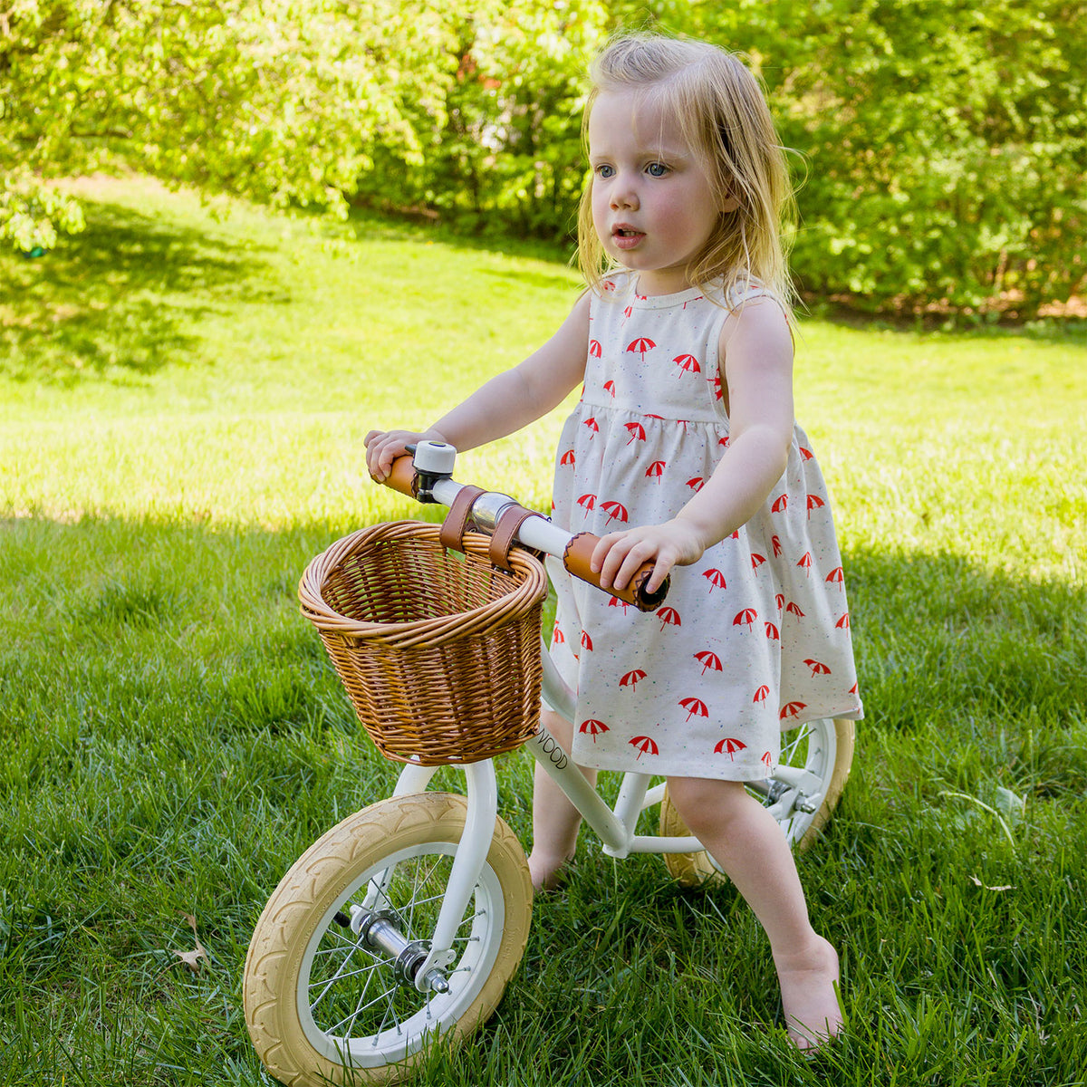 oh baby! Slub Tank Dress - Umbrella Print - Confetti Oyster - Lifestyle on Bicycle