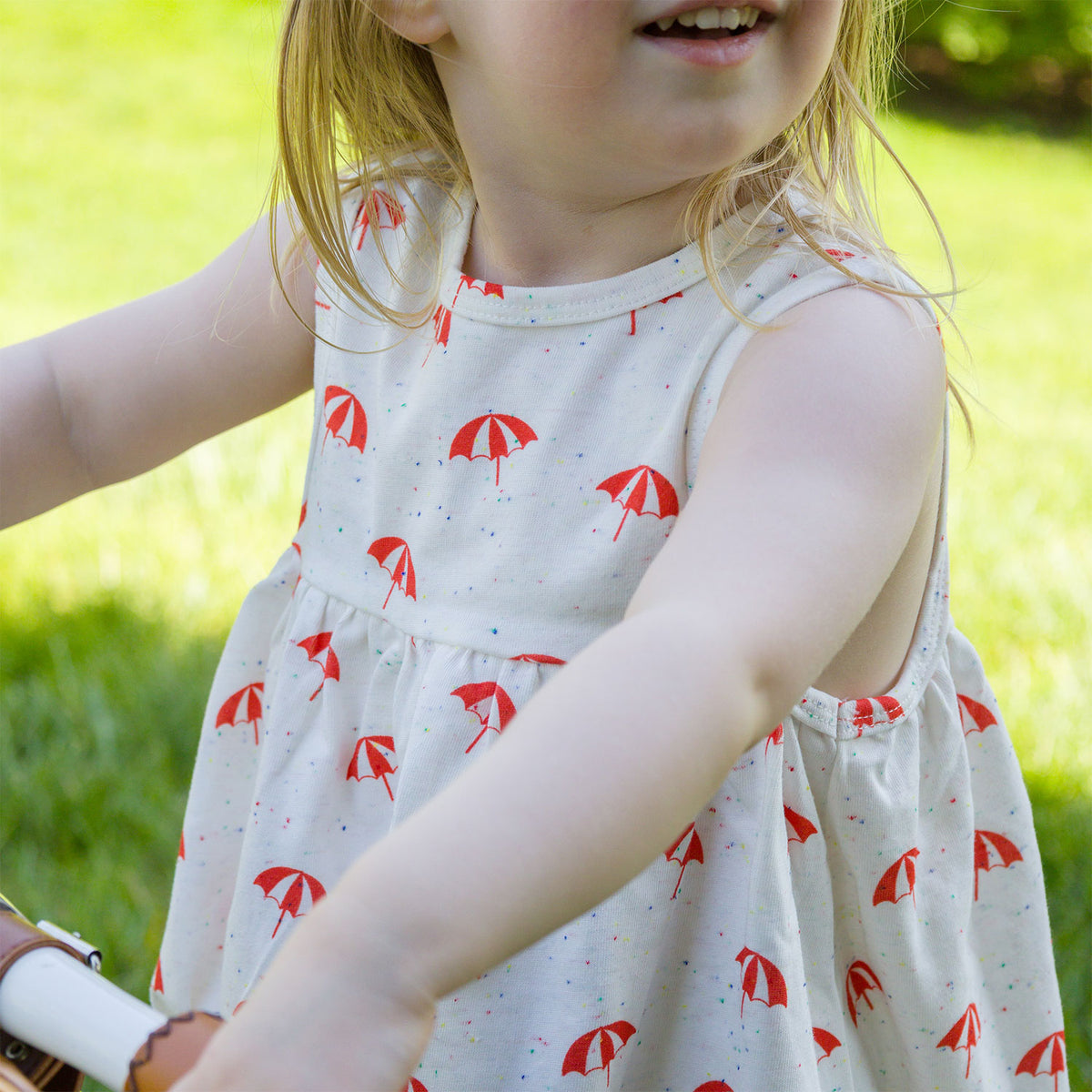 oh baby! Slub Tank Dress - Umbrella Print - Confetti Oyster - Lifestyle Close Up