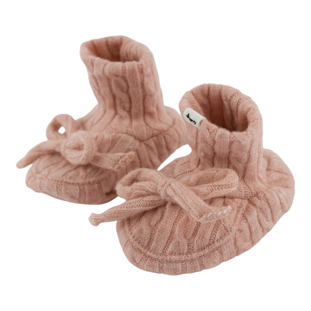 oh baby! Cable Knit Booties with Bow - Pale Pink