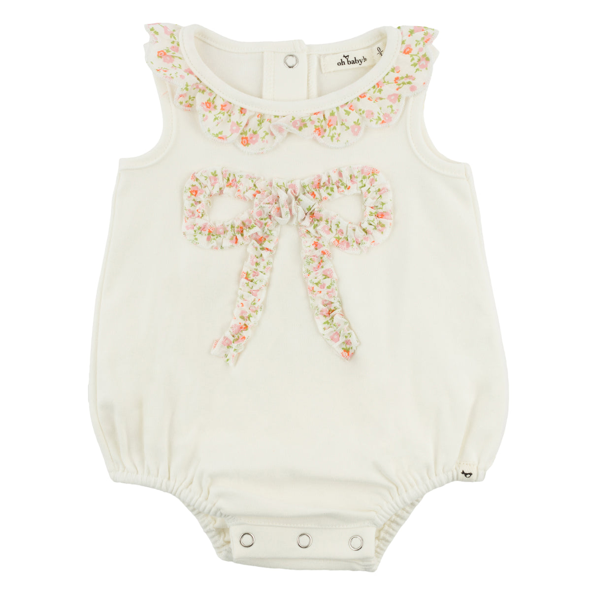 oh baby! Bella Bubble - Blush Poppy Sprig Ruffle Bow - Oyster