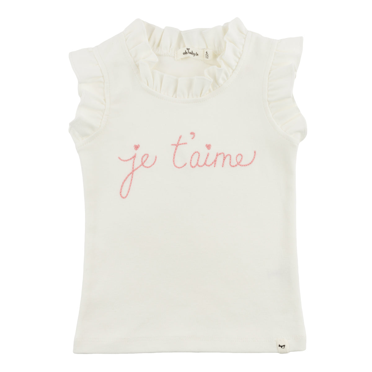 oh baby! Rebekah Tank Top - "je t'aime" Embroidery - Oyster