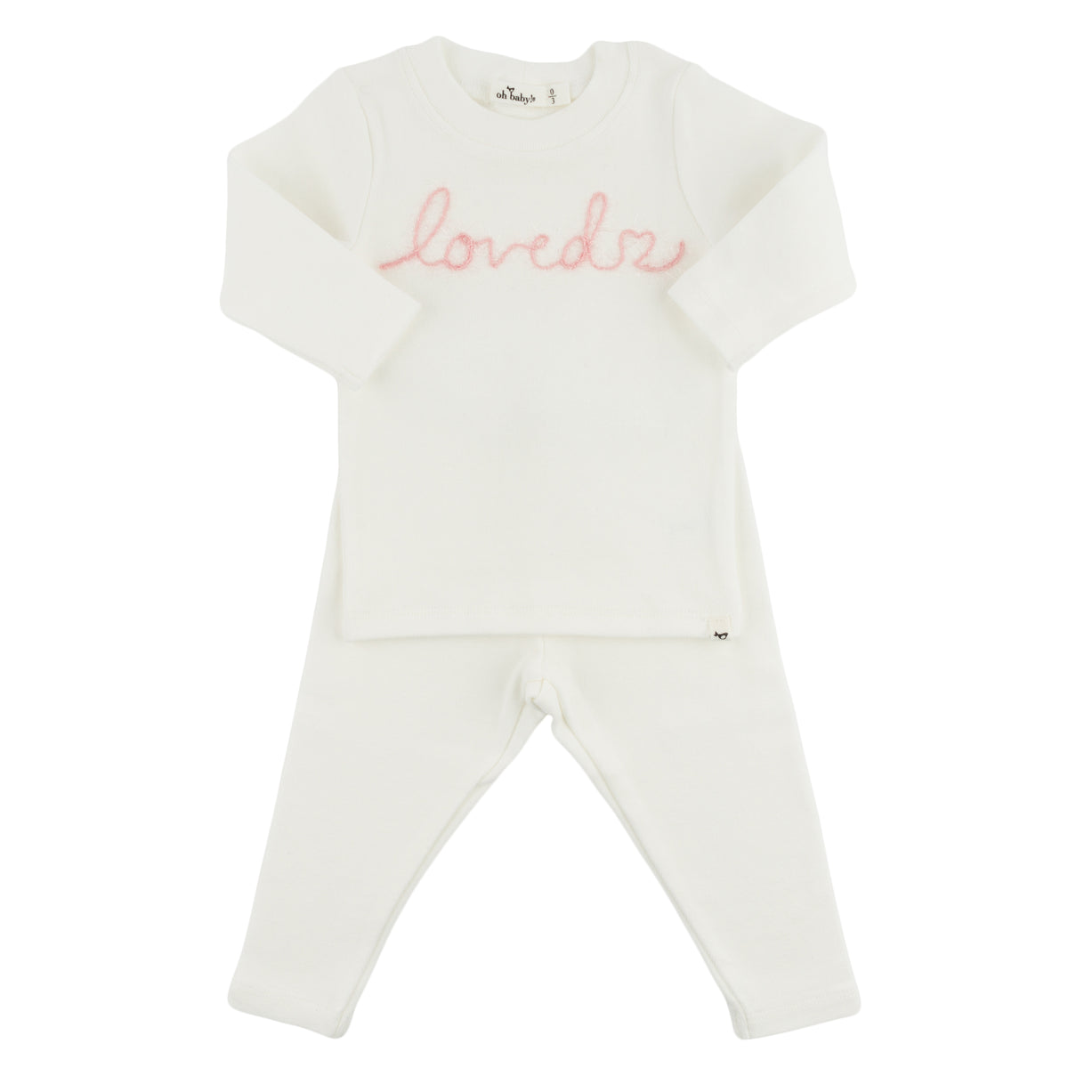 oh baby! Two Piece Set - "loved with heart" Pink Embroidered - Cream