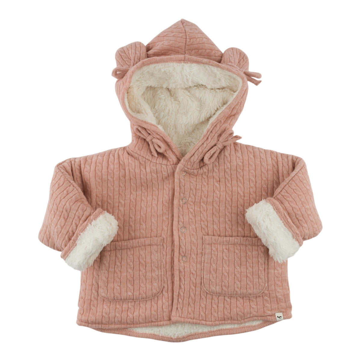 oh baby! Snowdrift Teddy Jacket - Cable Knit Bow - Pale Pink