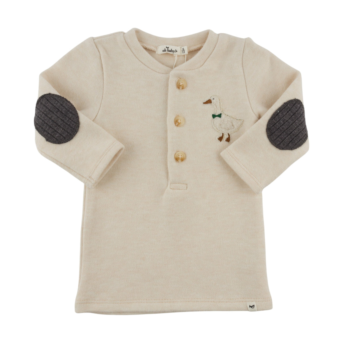 oh baby! Sweater Knit Elbow Patch Henley - Goose Patch - Natural
