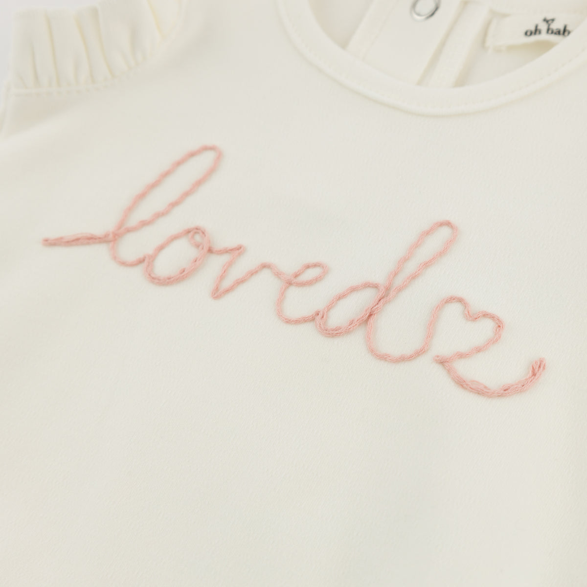 oh baby! Bubble - "loved" with Heart Embroidery - Oyster - Close