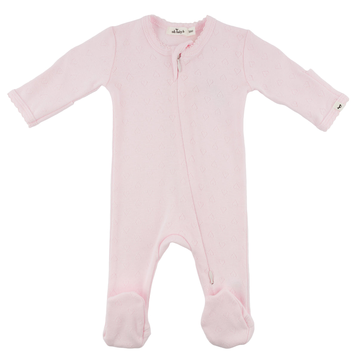 oh baby! Zipper Footie - Hearts Pointelle Pico Edge - Pale Pink