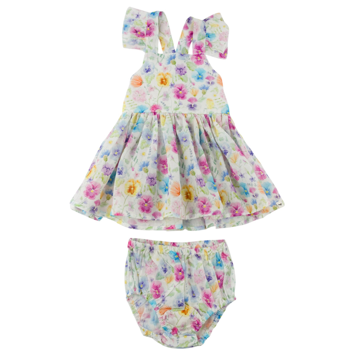 oh baby! Charlotte Dress & Panty Set - Watercolor Wildflowers - Cream