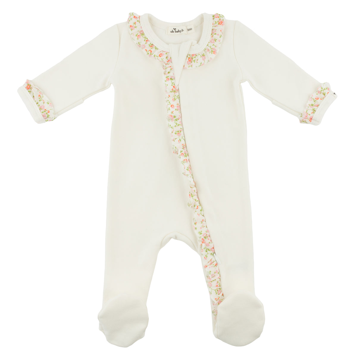 oh baby! Ruffle Footie - Blush Poppy Sprig - Oyster