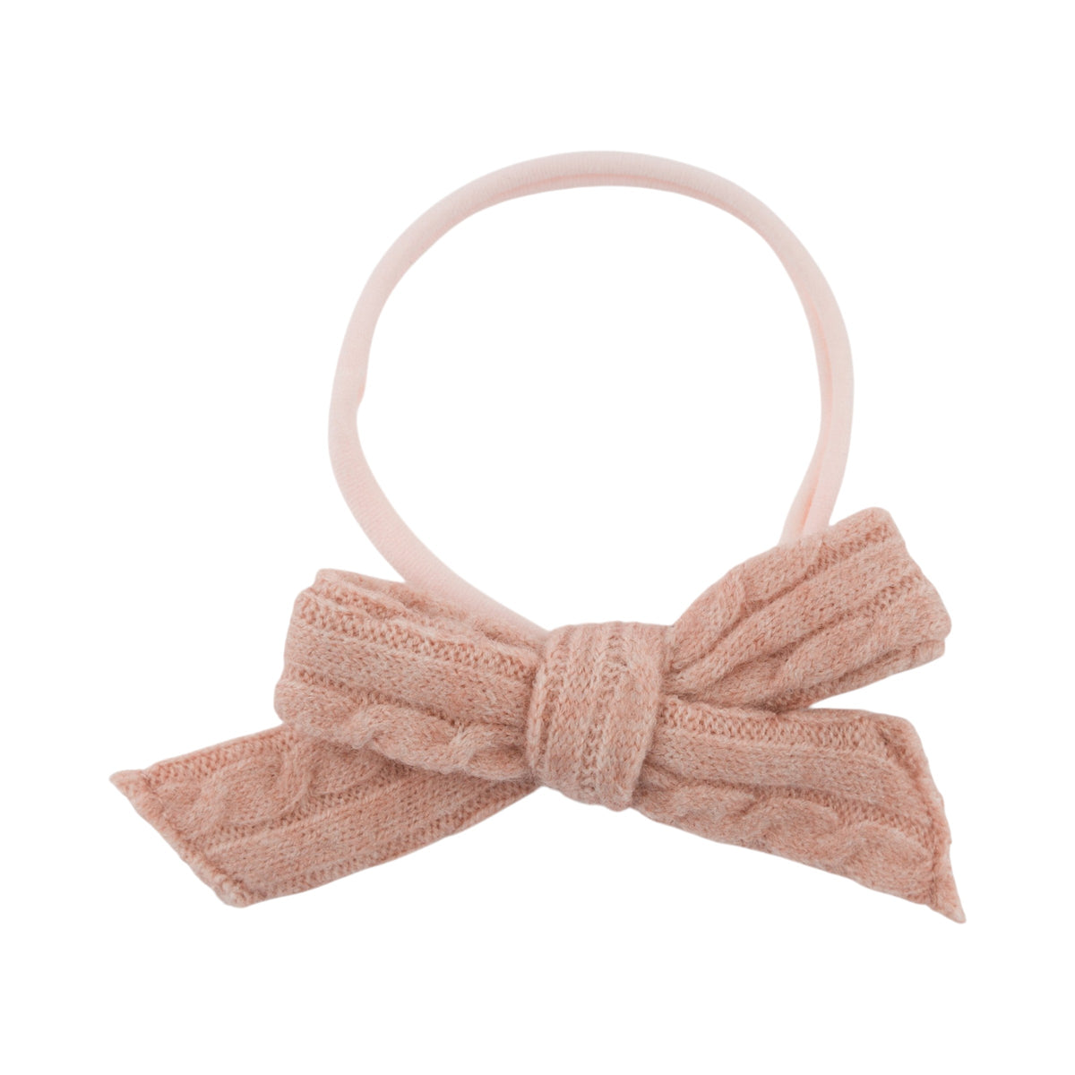 oh baby! Cable Knit Bow on Nylon Headband - Pale Pink