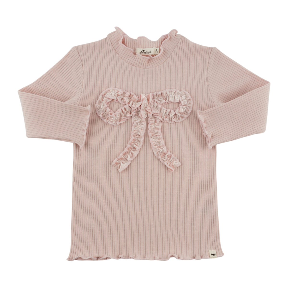 oh baby! Mock Neck Long Sleeve Top - Velvet Ruffle Bow - Dusty Pink