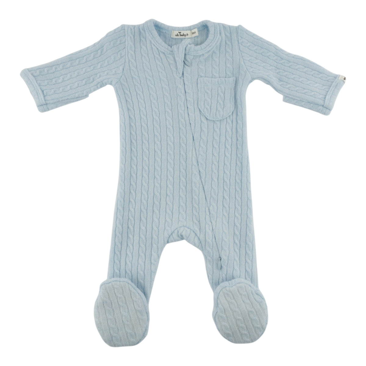oh baby! Cable Knit Pocket Zipper Footie - Sky Blue