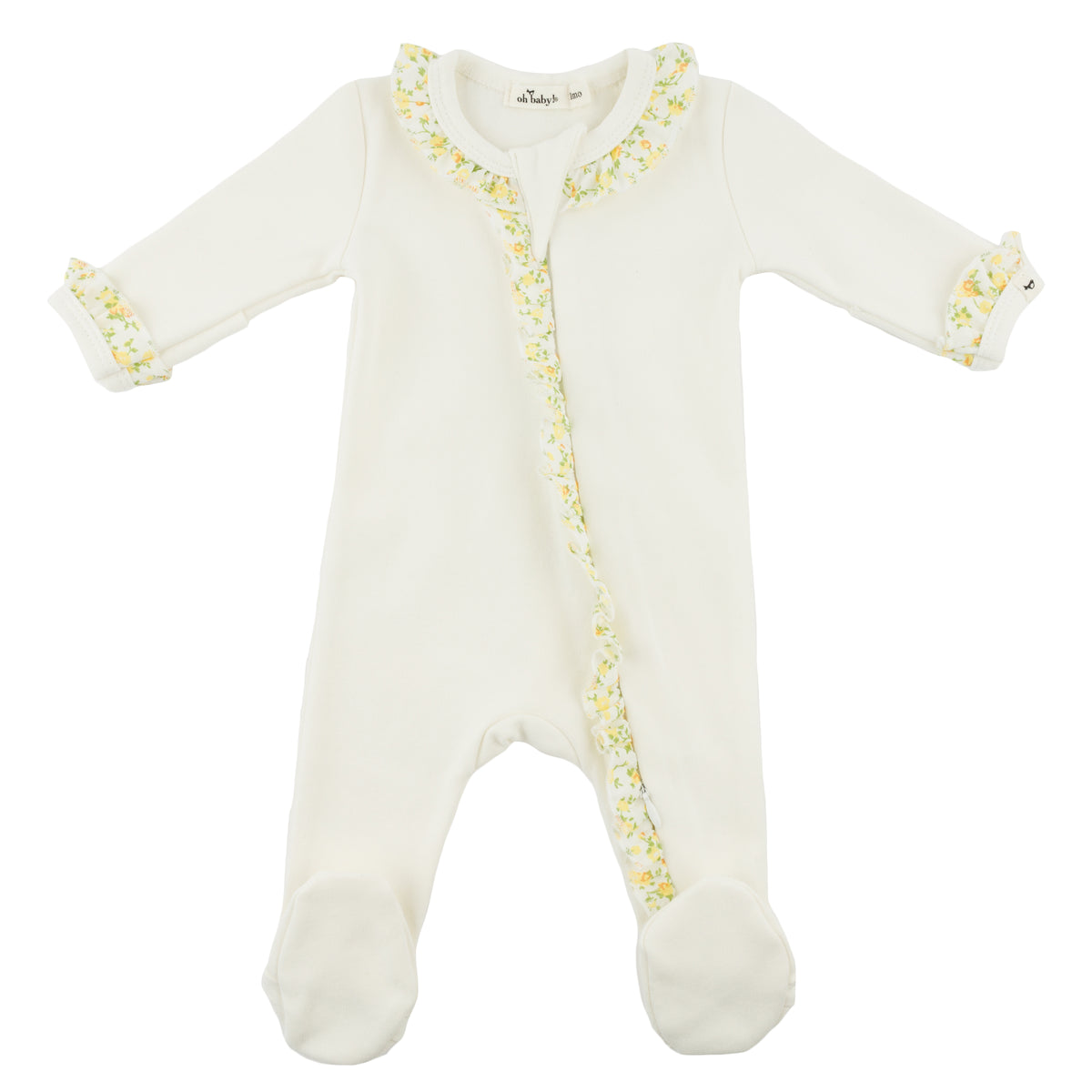 oh baby! Ruffle Footie - Lemon Poppy Sprig - Oyster
