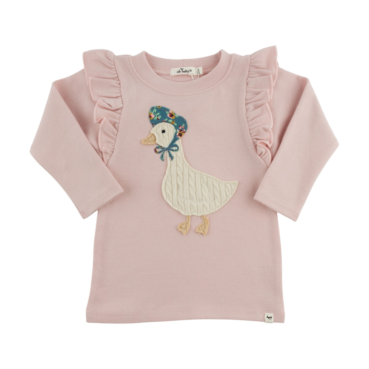 oh baby! Millie Long Sleeve Tee - Mother Goose Applique - Dusty Pink