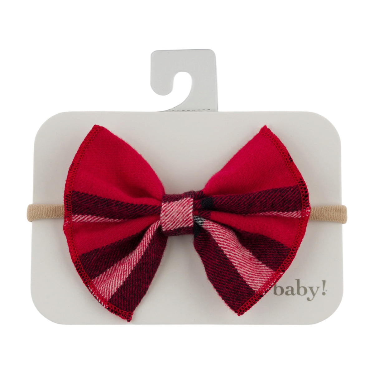 oh baby! Mini Tartan Gathered Bow Nylon Headband - Red