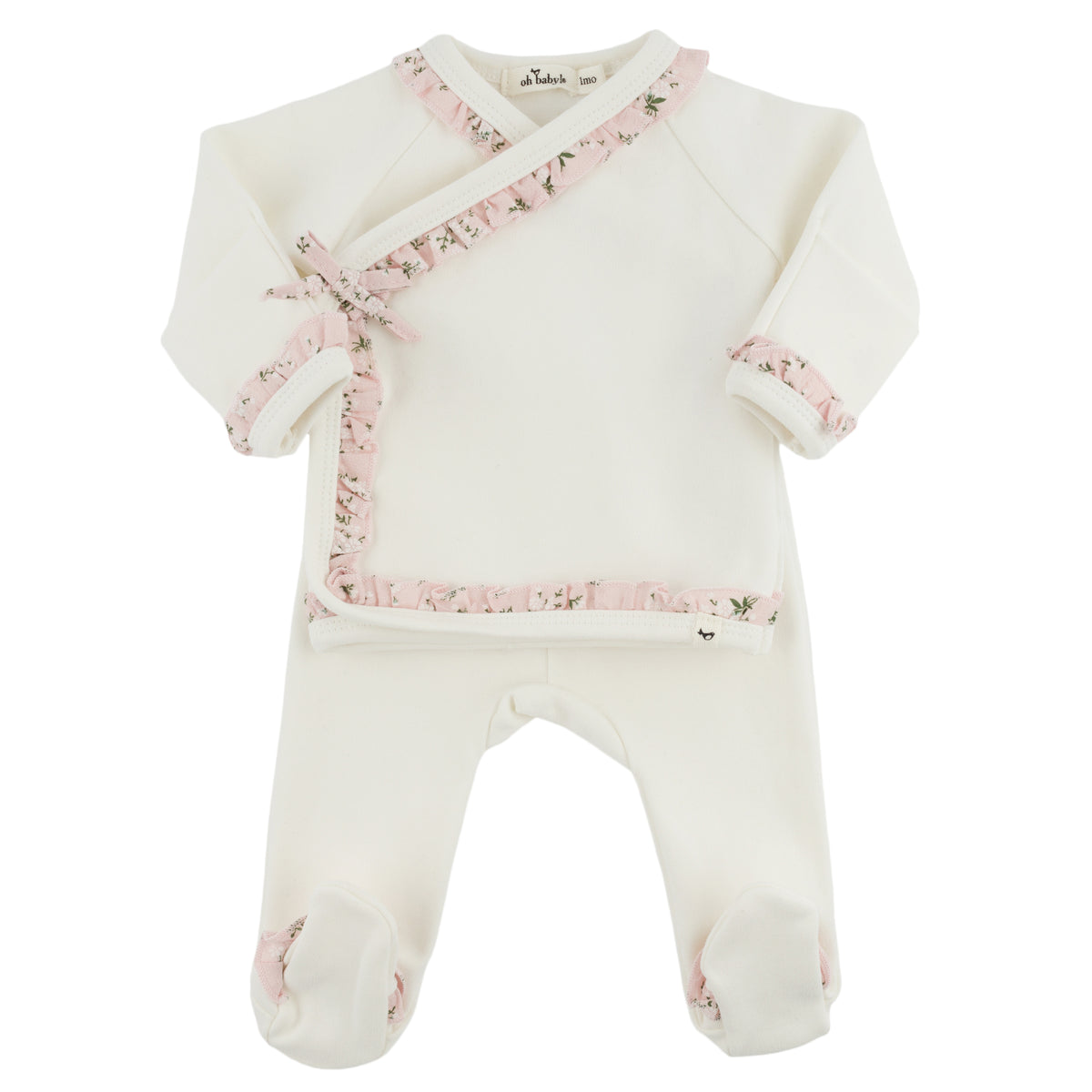 oh baby! Kimono Set - Pink Apple Blossom Ruffles - Oyster