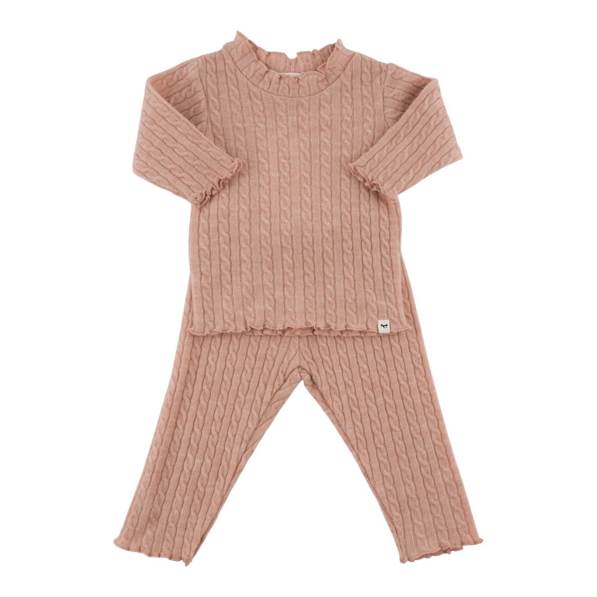 oh baby! Cable Knit Mock Neck Two Piece Set - Pale Pink