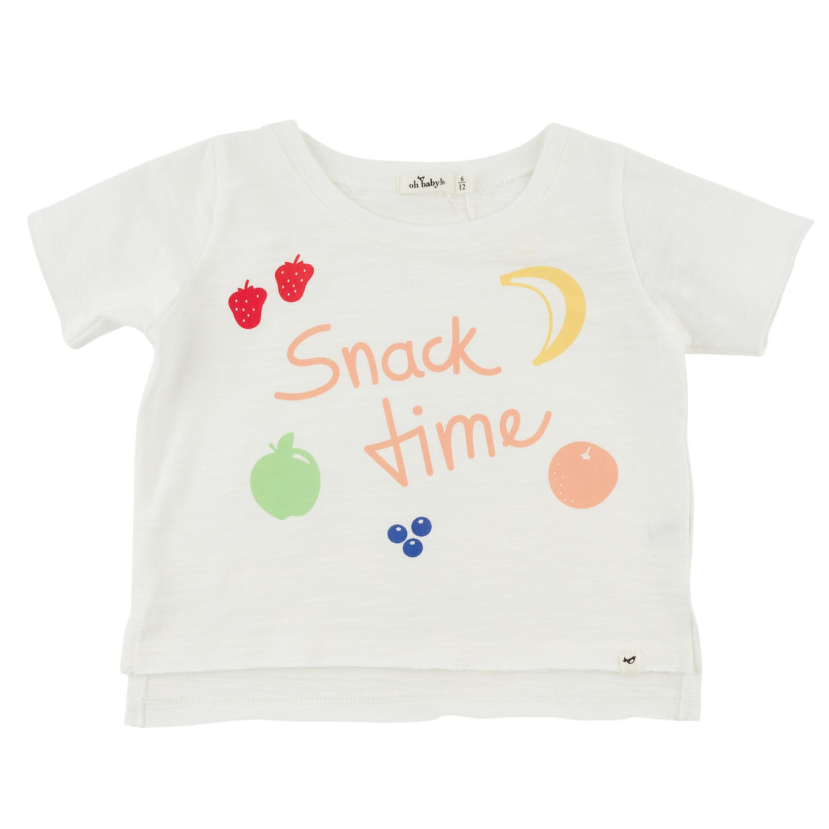 oh baby! Raw Edge Short Sleeve Tee - "Snack Time" Printed - Oyster