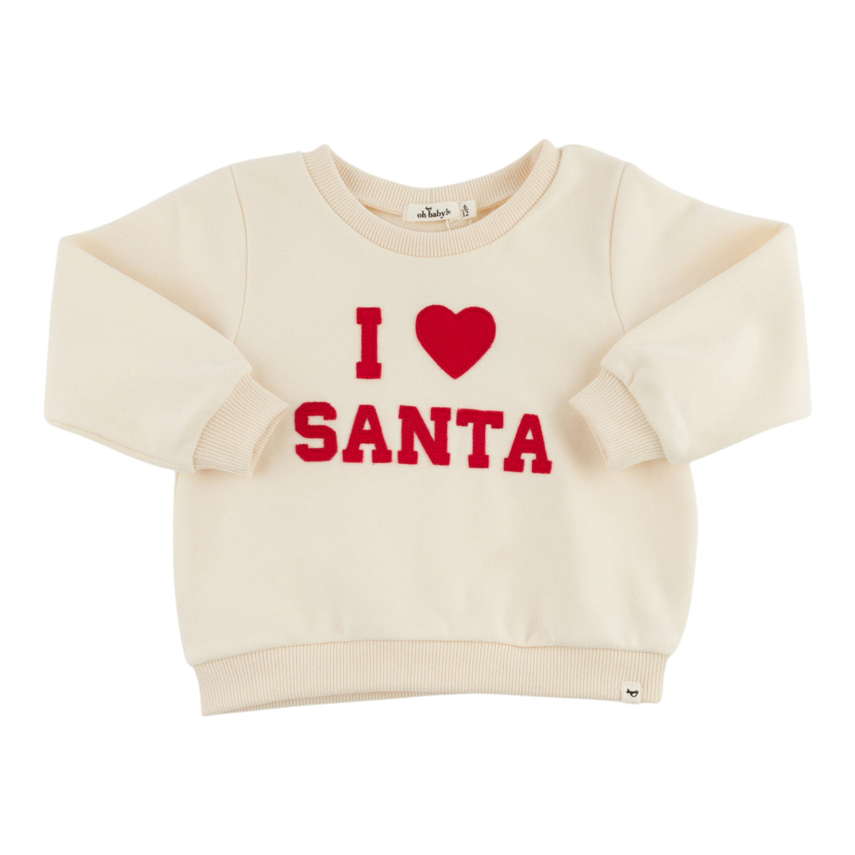 oh baby! Brooklyn Boxy Sweatshirt - "I Heart Santa" - Sugar Cookie - front