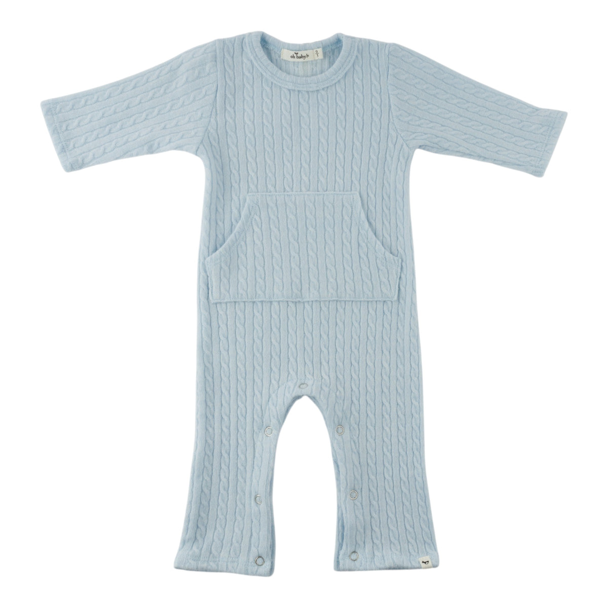 oh baby! Cable Knit Kangaroo Pocket Camden Romper - Sky Blue