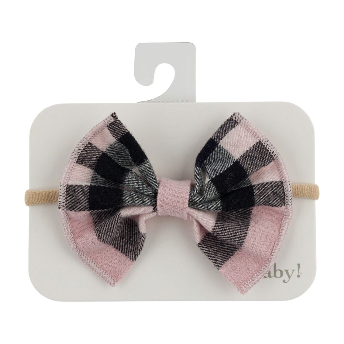 oh baby! Mini Tartan Gathered Bow Nylon Headband - Pink
