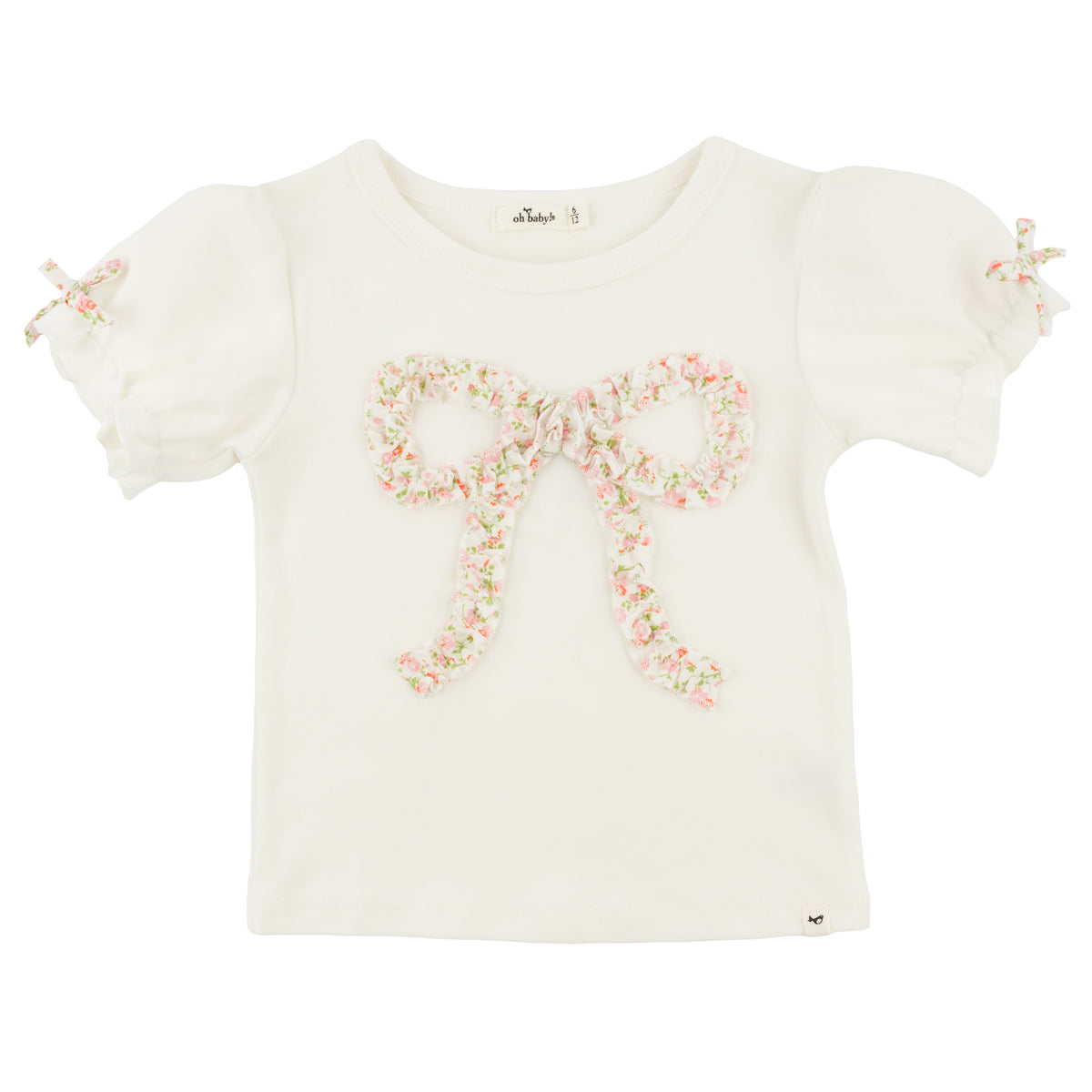 oh baby! Layla Tee - Blush Poppy Sprig Ruffle Bow - Oyster
