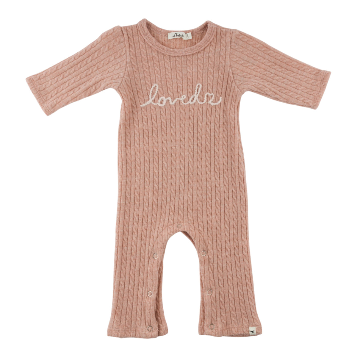 oh baby! Cable Knit Camden Romper - "Loved" - Pale Pink