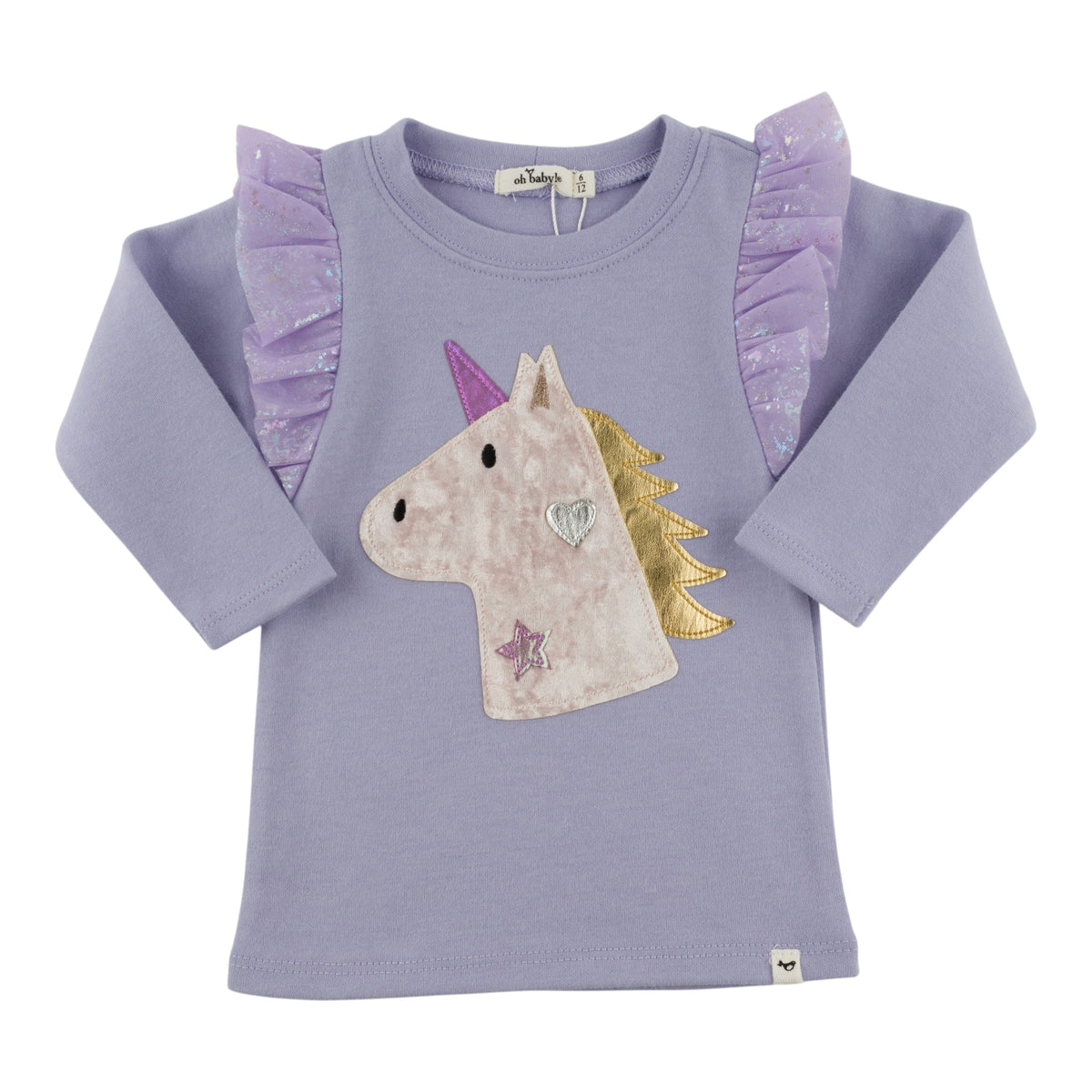 oh baby! Millie Long Sleeve Tee - Unicorn Head Applique - Lavender