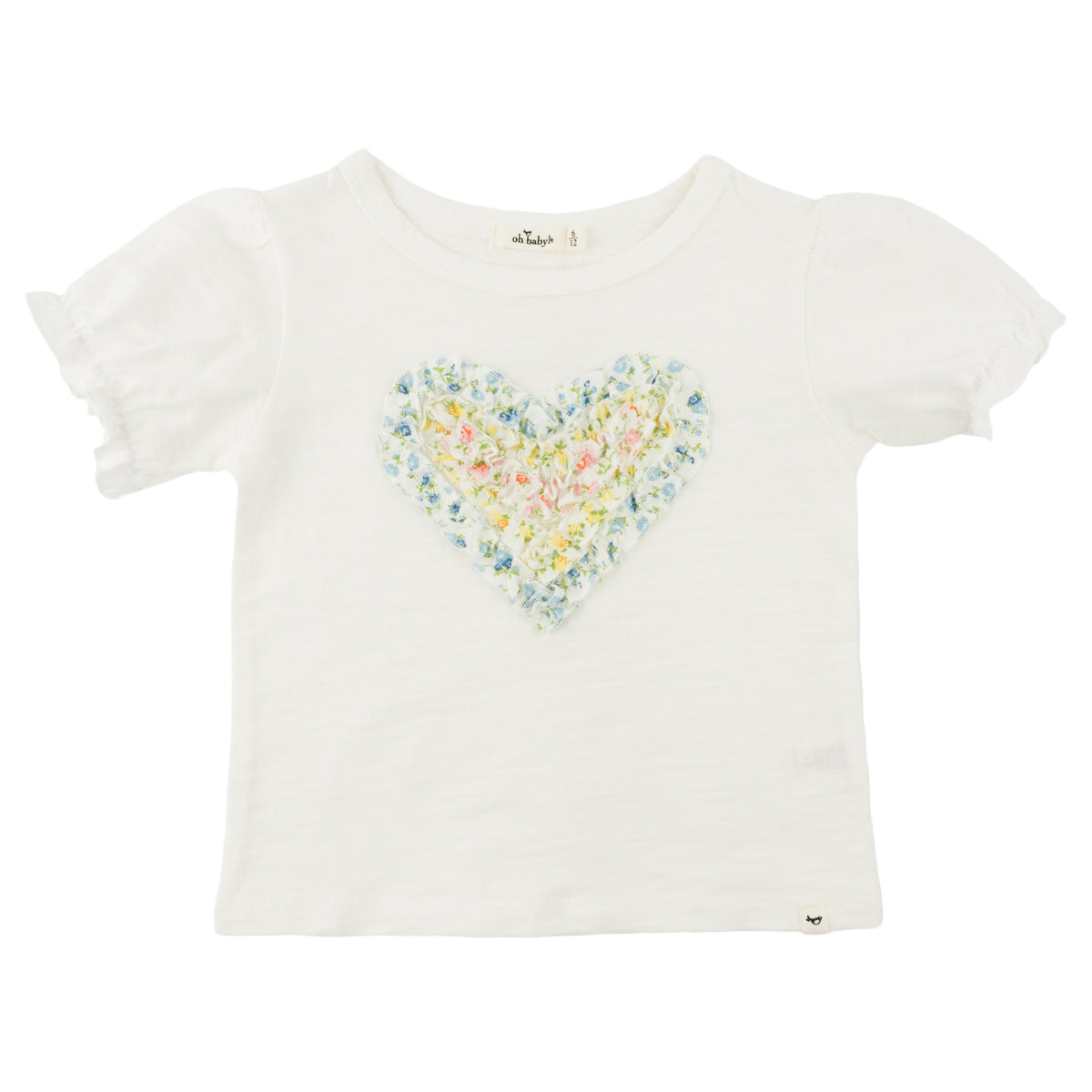 oh baby! Layla Tee - Poppy Sprig Ruffle Heart  - Oyster