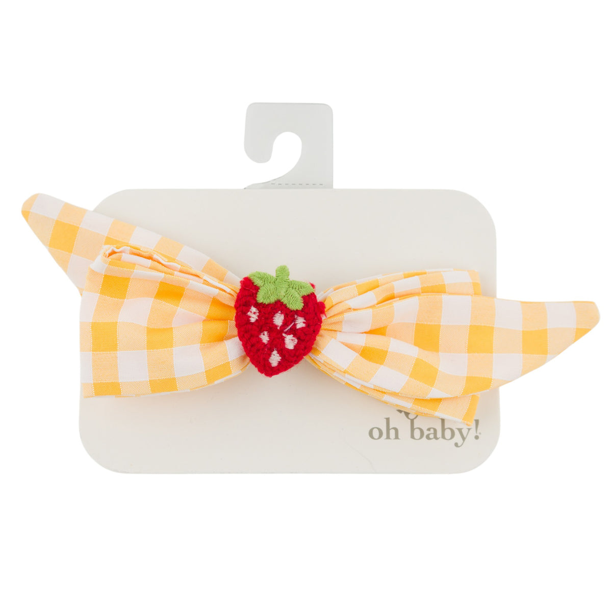 oh baby! Scarlett Bow on Clip - Crochet Strawberry Check - Lemon
