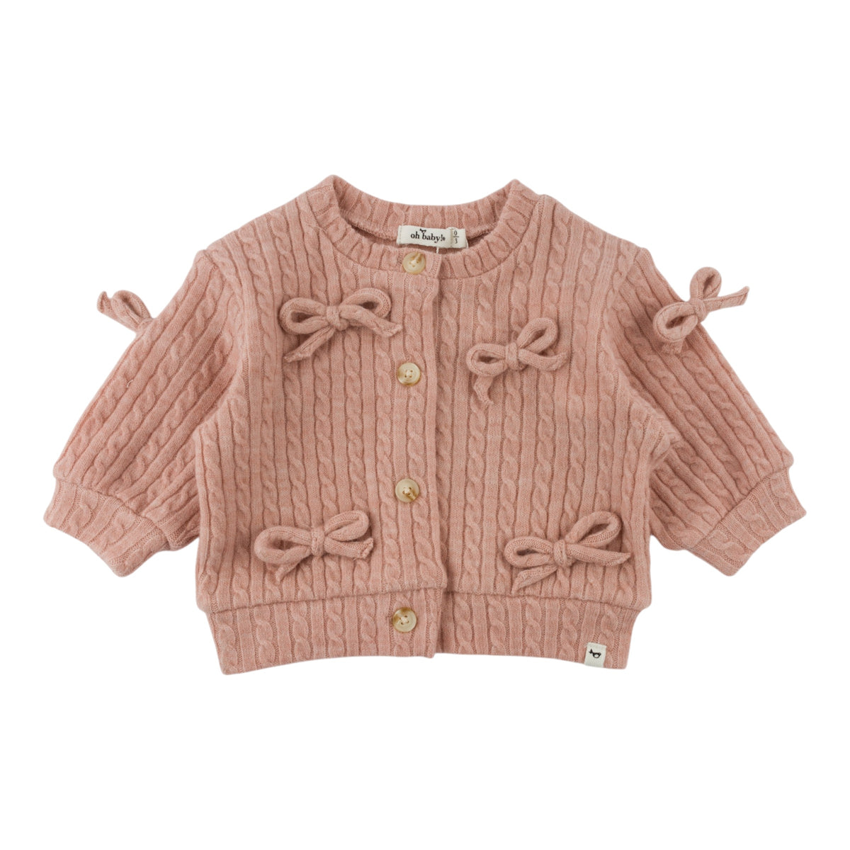 oh baby! Cable Knit Bow Cardigan - Pale Pink