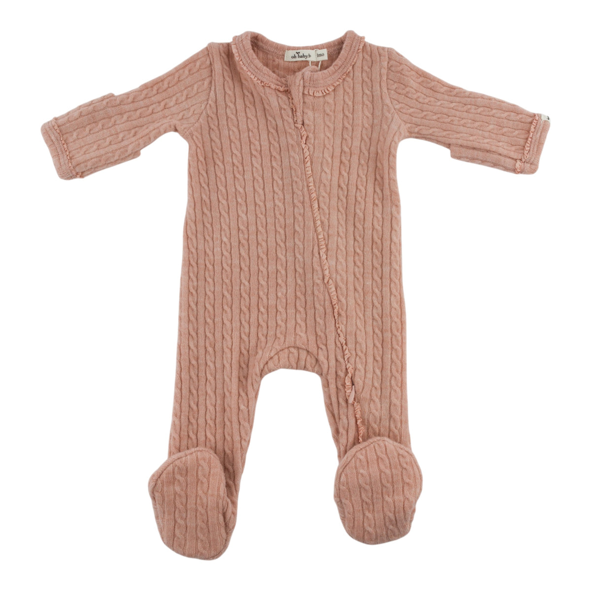 oh baby! Cable Knit Pocket Zipper Footie - Pale Pink