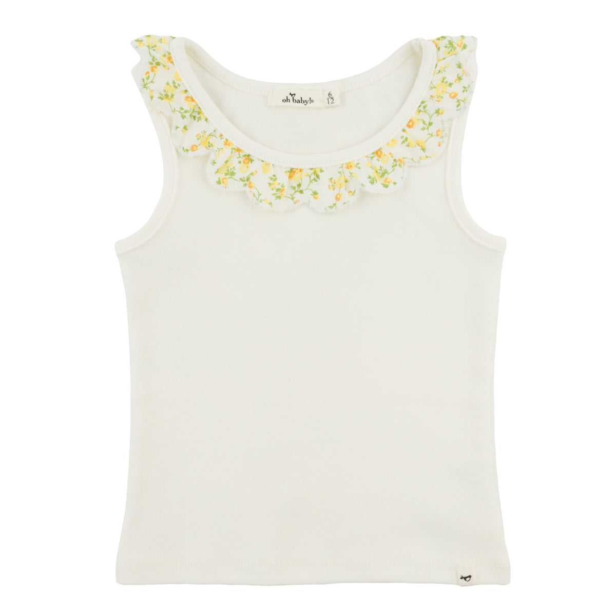 oh Baby! Bella Tank - Lemon Poppy Sprig Ruffle Collar - Oyster