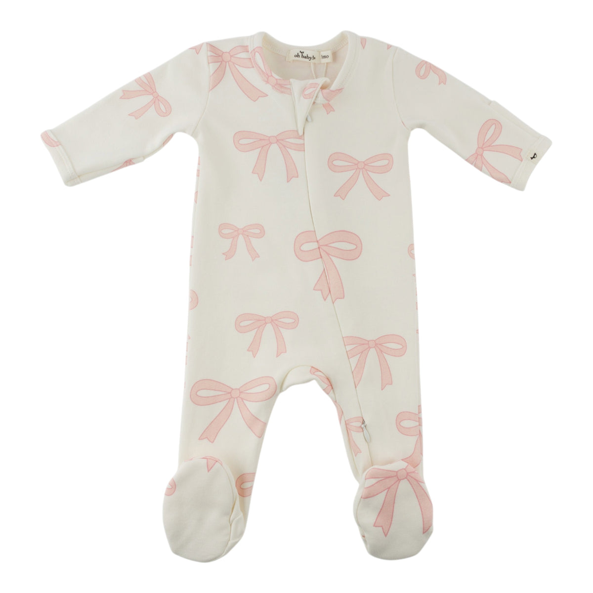 oh baby! Zipper Footie - Bows - Oyster