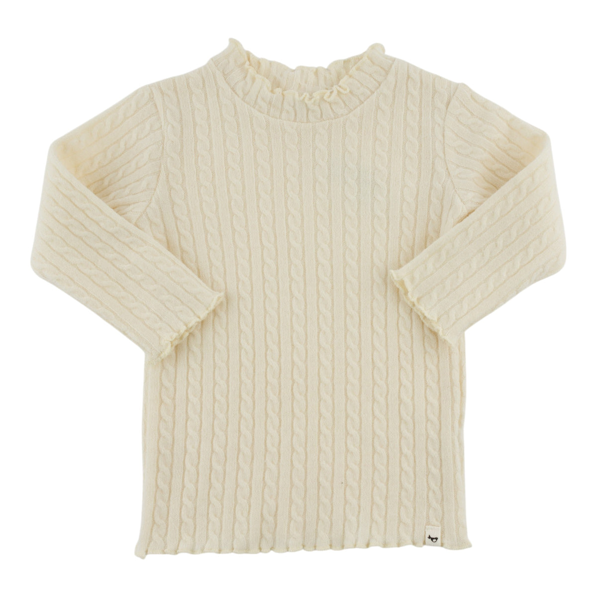 oh baby! Cable Knit Mock Neck Lettuce Edge Long Sleeve Top - Natural
