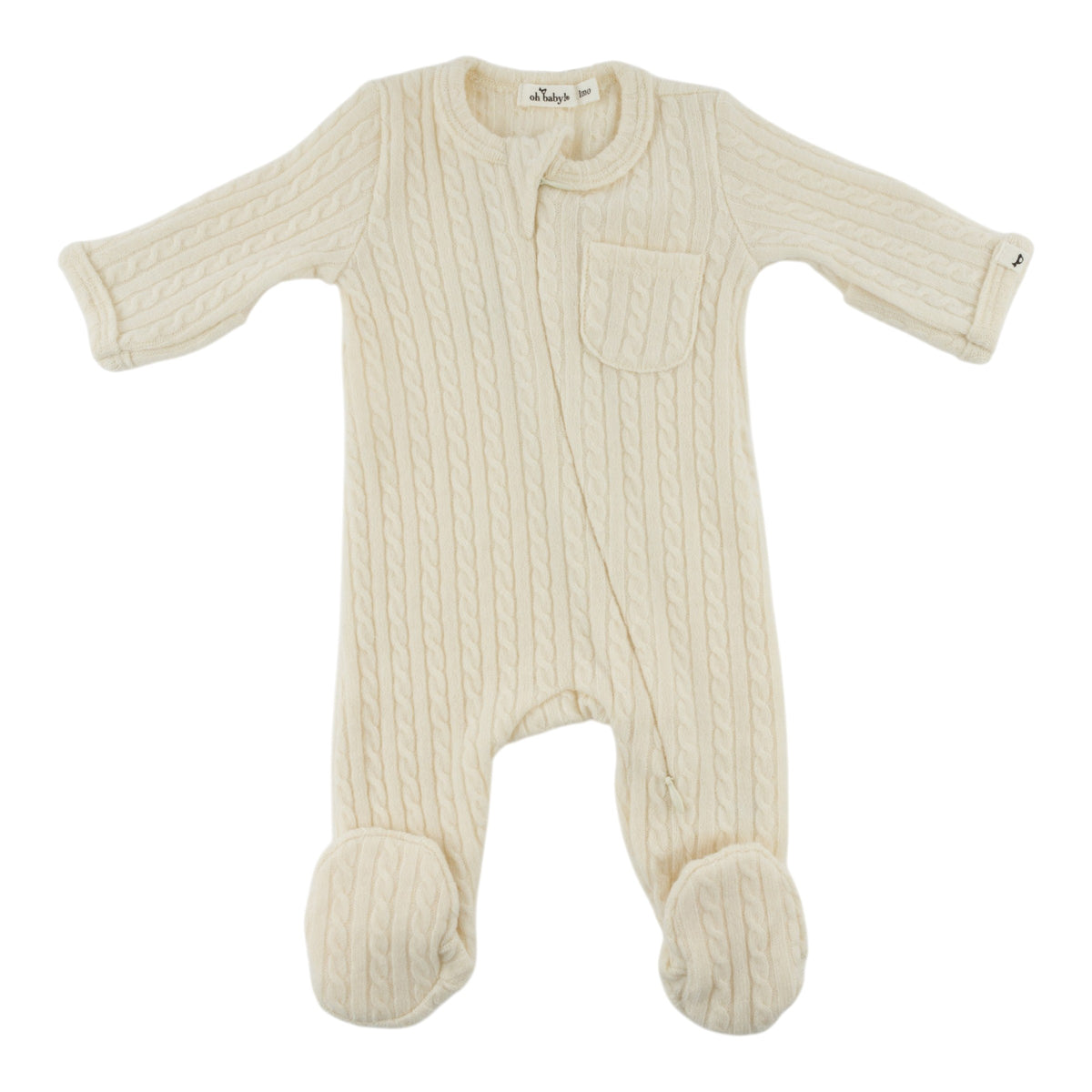 oh baby! Cable Knit Pocket Zipper Footie - Natural