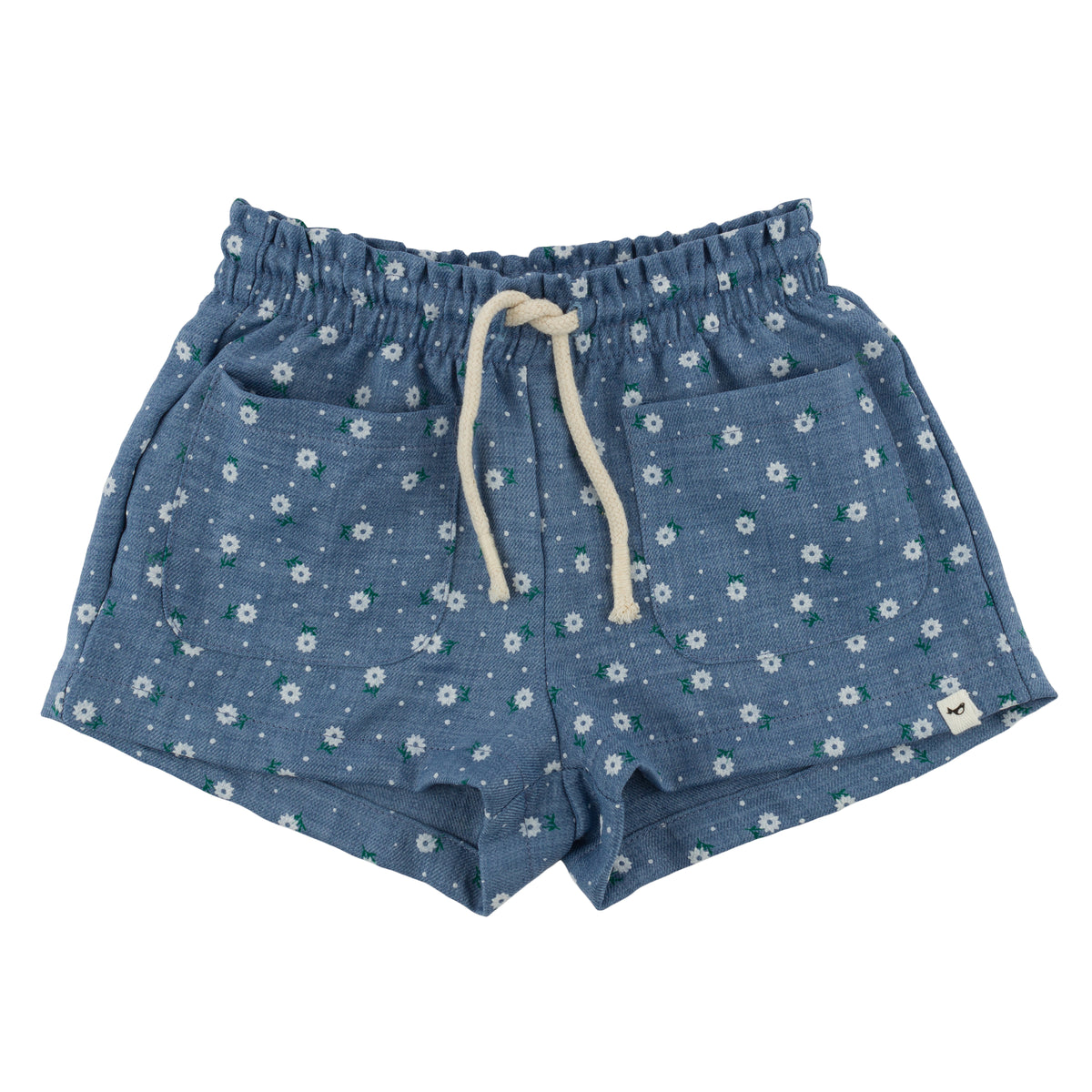 oh baby! Libby Pocket Short - Sunbursts Flower Print - Denim