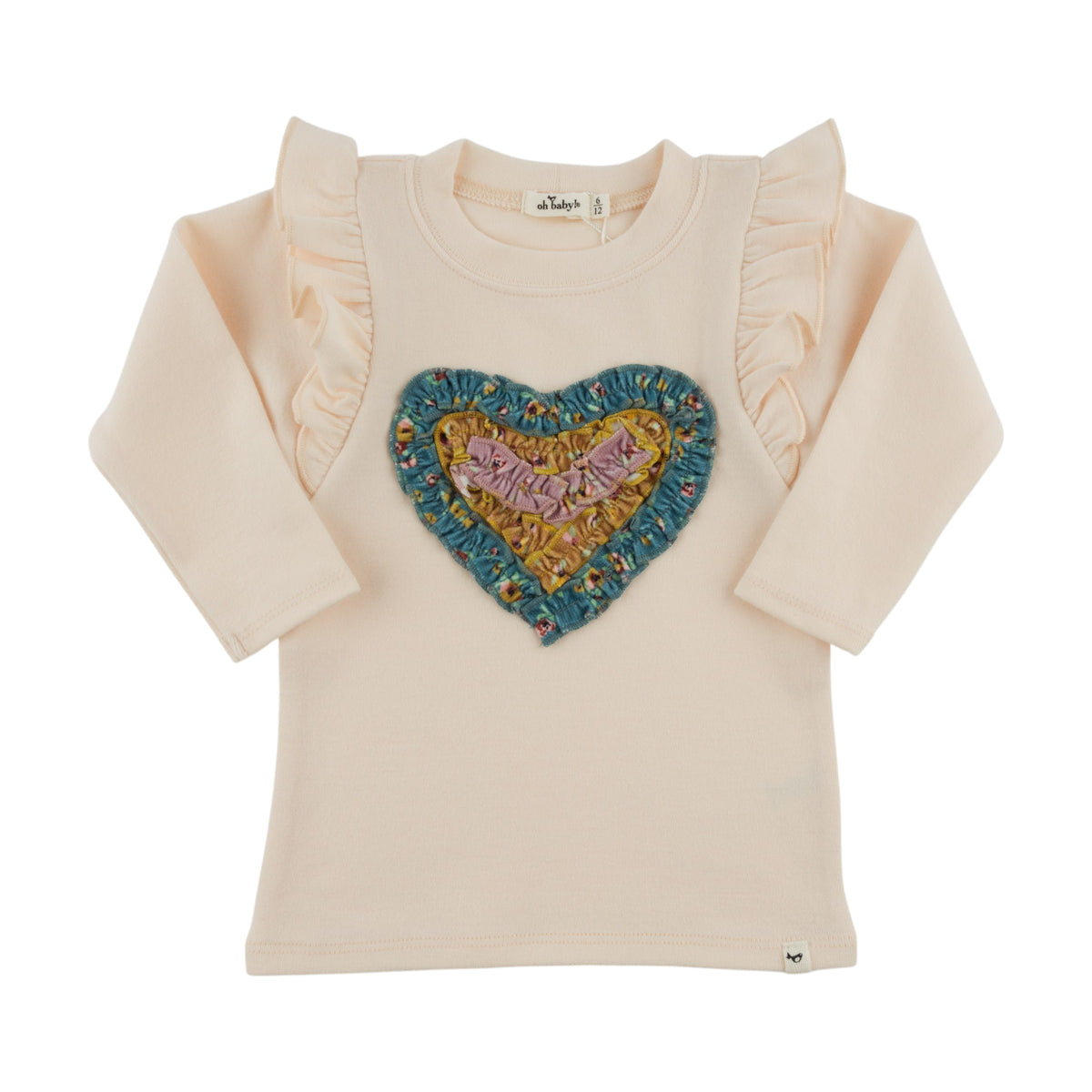oh baby! Millie Long Sleeve Tee - Harvest Bloom Ruffle Heart - Sugar Cookie