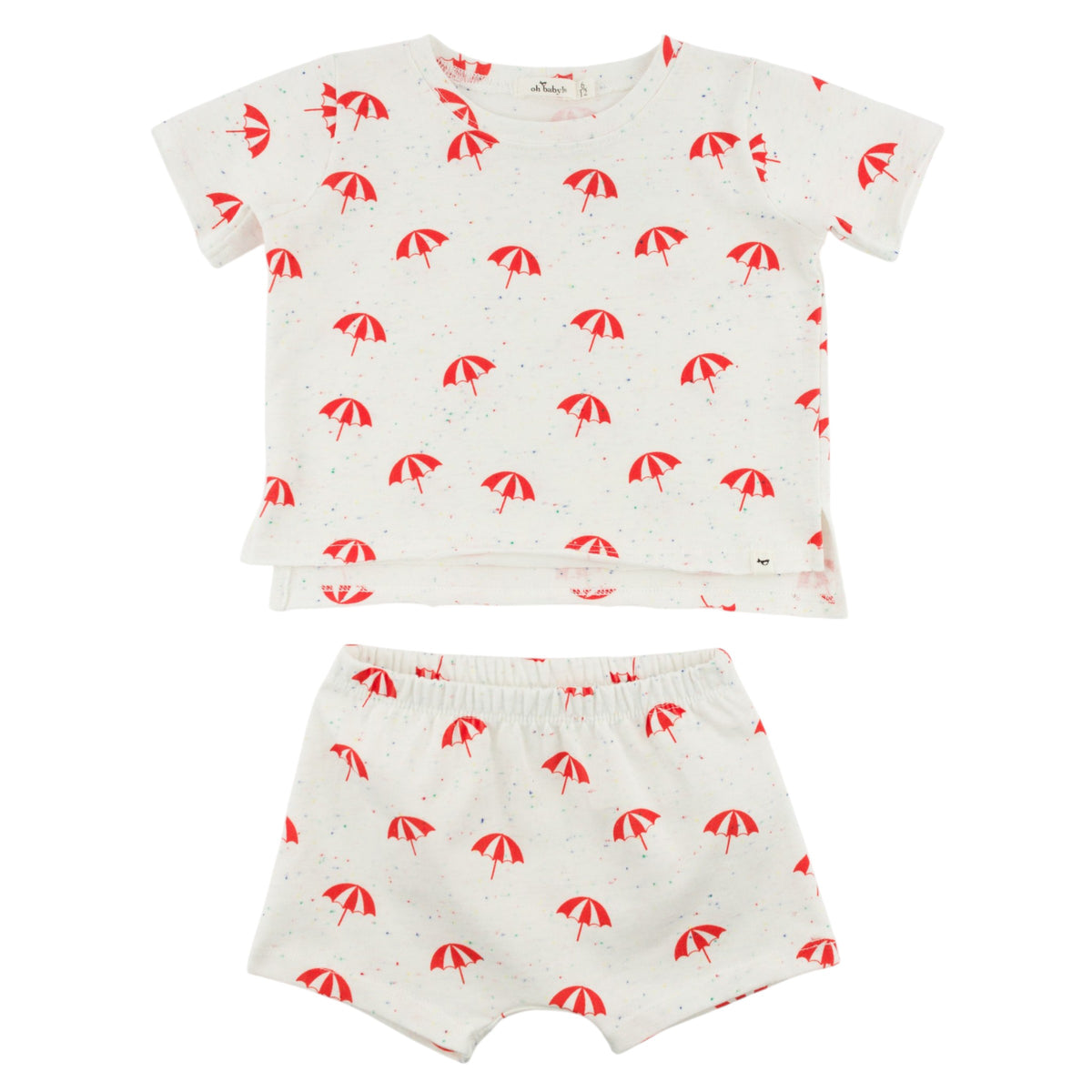 oh baby! Raw Edge Tee & Short Set - Umbrella Print - Confetti Oyster