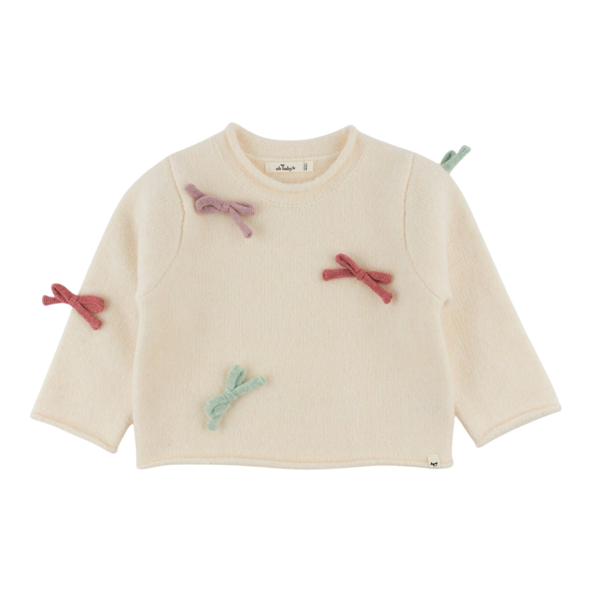 oh baby! Roll-Edge Knitted Pullover Sweater - Multi Bows - Cream