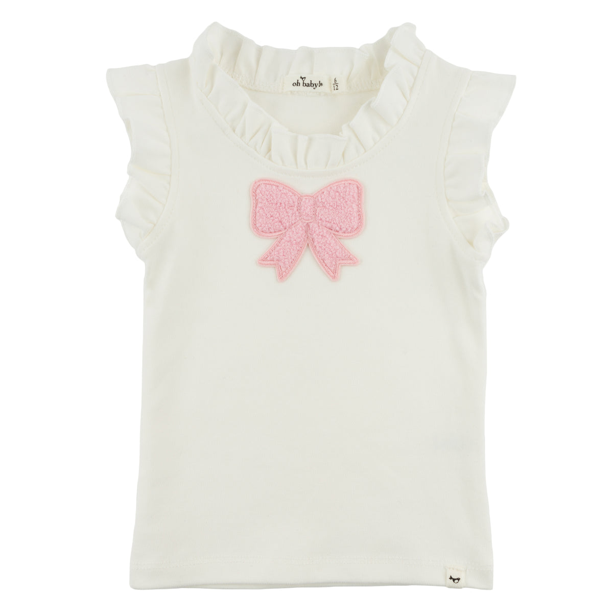 oh baby! Rebekah Tank - Chenille Pink Bow Patch - Cream